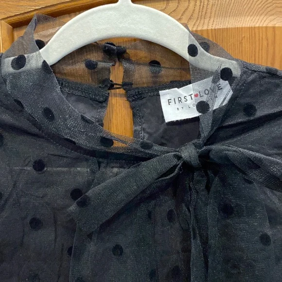 NWOT First Love Black Sheer Polka Dot Blouse size small - Picture 3 of 8